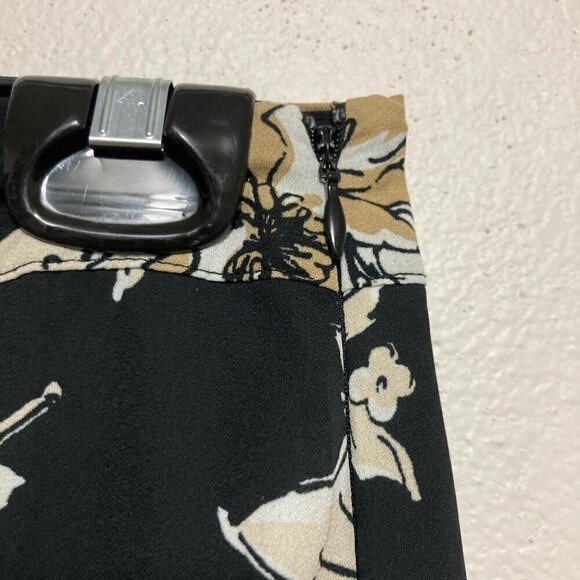 DE Collection Floral Black White Tan Midi Boho Skirt Flowy Bottom Size Small - Picture 4 of 5